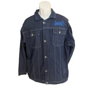 Southpole Men's L button up embroidered collard denim jacket NWT